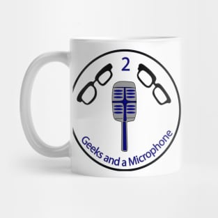 2 geeks logo Blue text Grey outline Mug